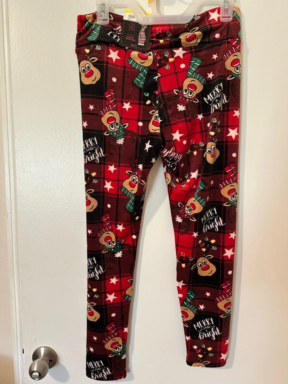 No Boundaries Red Plaid Reindeer Holiday Leggings - Picture 2 of 4